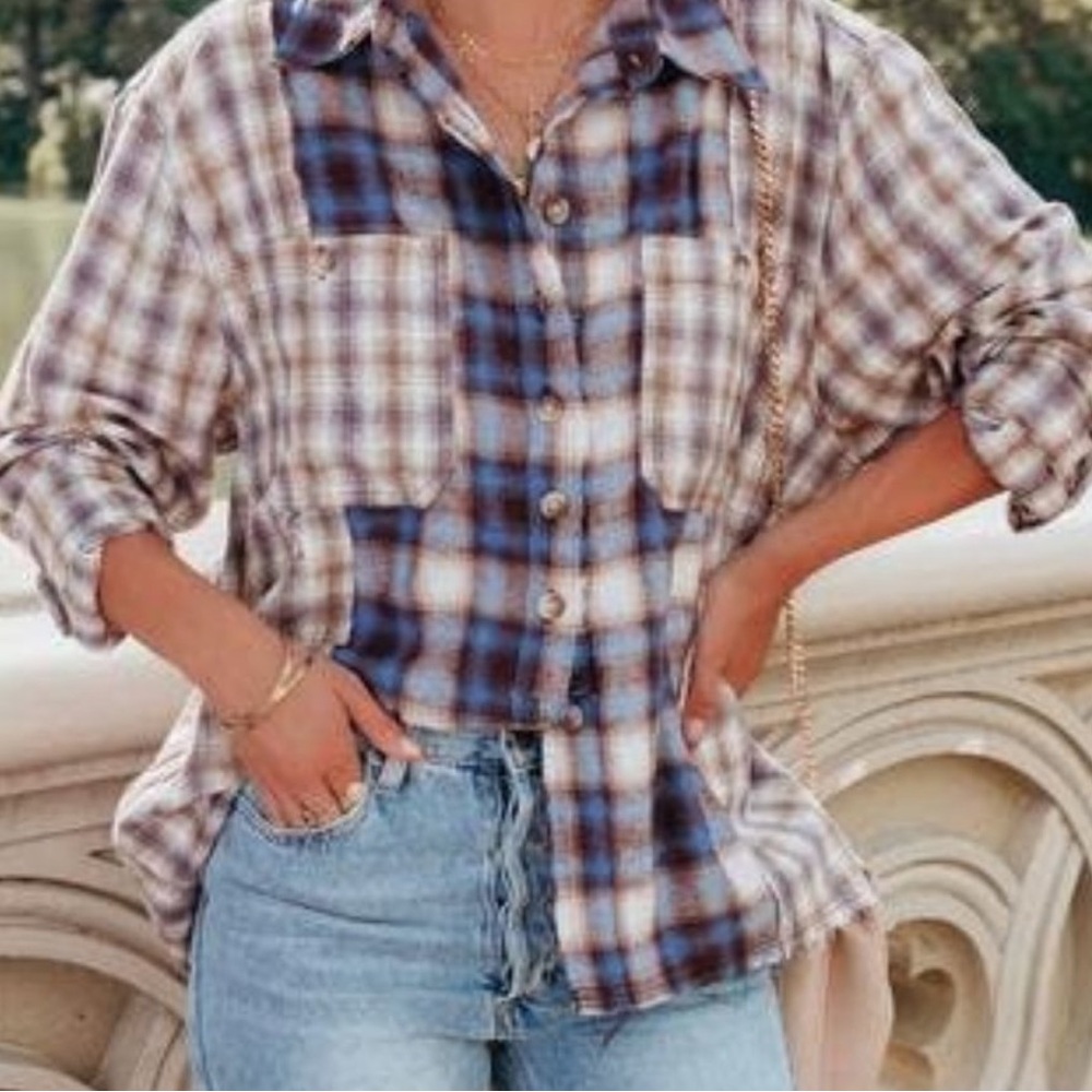 Vici two tone plaid button down